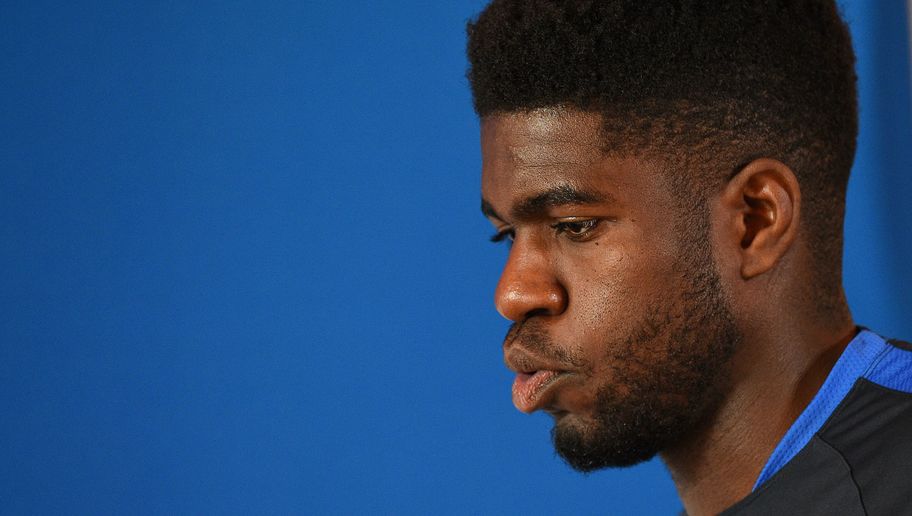 France's defender Samuel Umtiti arrives for a press conference at the Aguilera stadium in Biarritz, on May 21, 2016, during the team preparation for the Euro 2016 European football.  / AFP / FRANCK FIFE        (Photo credit should read FRANCK FIFE/AFP/Getty Images)