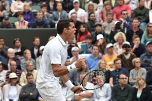 Raonic festeja su victoria ante Querrey / Foto vía: livetennis.com