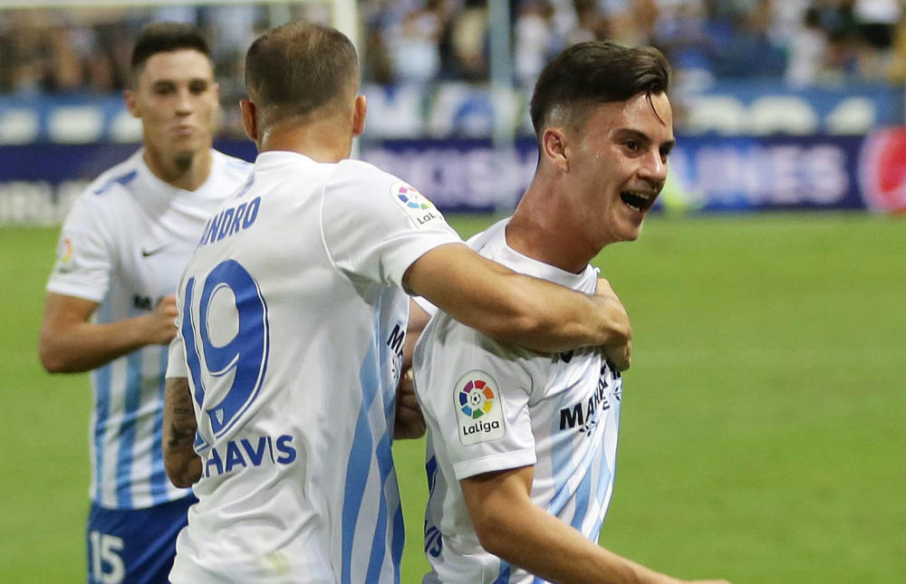 Juanpi celebrando su gol. Foto LaopinióndeMálaga