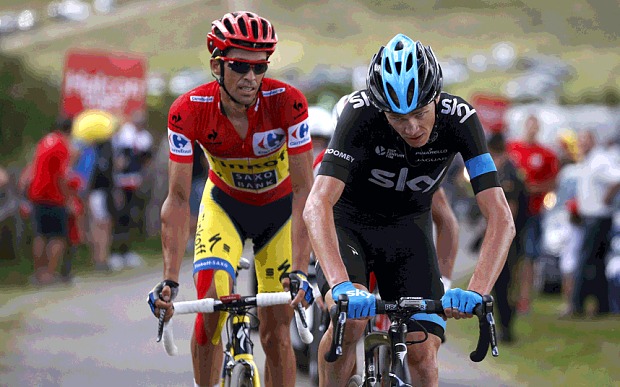 Alberto Contador y Chris Froome durante la vuelta 2014. Fuente telegraph.co.uk