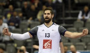 France player Nikola Karabatic celebrates after scoring during the Qatar 2015 men's Handball World Championship 2015 match between France and Sweden at the Ali Bin Hamad Al-Attiya Arena at Al-Saad Club in Doha, Qatar on 24 January 2015. Qatar 2015 via epa/Gjorgji Licovski
