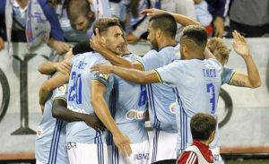 Jugadores del Celta celebrando uno de los goles de la noche (www.vigo.eldesmarque.com)