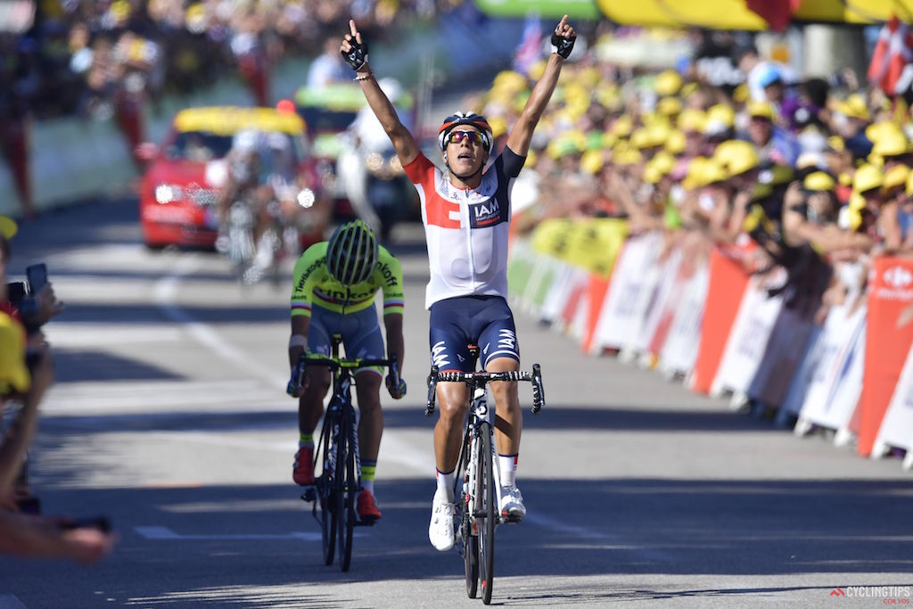 Culoz - France - wielrennen - cycling - radsport - cyclisme - Jarlinson Pantano (COL-IAM Cycling) - Rafal Majka (POL-Tinkoff) pictured during stage 15 of the 2016 Tour de France from Bourg-en-Bresse to Culoz, 159.00 km - photo NV/PN/Cor Vos © 2016
