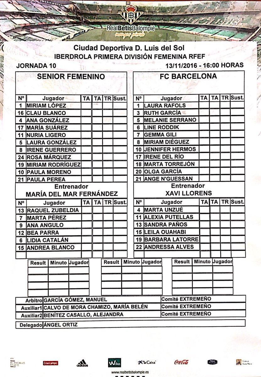 Ficha técnica del encuentro entre R. Betis Féminas - F.C. Barcelona Femení (Imagen vía: https://twitter.com/RealBetisFem).