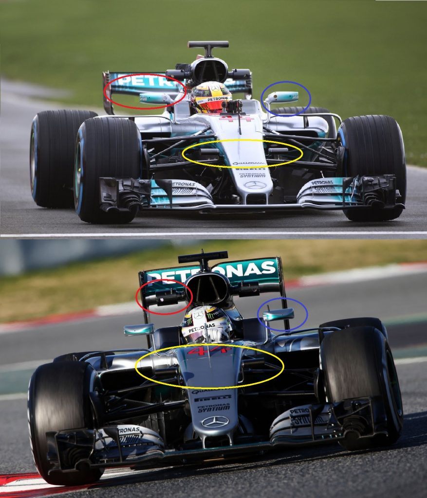 Comparativa frontal Mercedes W08 y W07