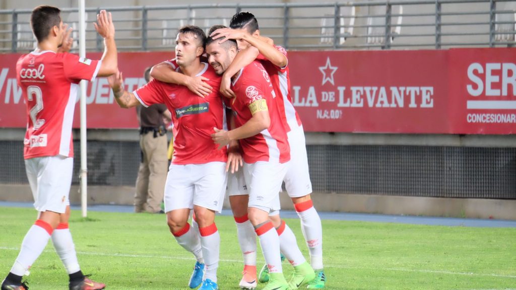 Los jugadores del Real Murcia celebran uno de los tantos hoy en Copa (Foto: Real Murcia SAD)