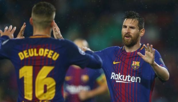 Messi celebrando con Deulofeu el primer gol 
