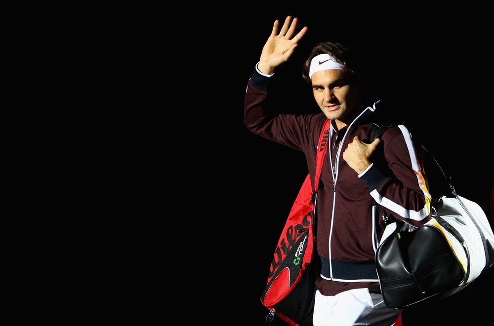 BASEL, SWITZERLAND - NOVEMBER 02:  Roger Federer of Switzerland enters the court before his match against Olivier Rochus of Belgium during Day One of the Davidoff Swiss Indoors Tennis at St Jakobshalle on November 2, 2009 in Basel, Switzerland.  (Photo by Julian Finney/Getty Images)
