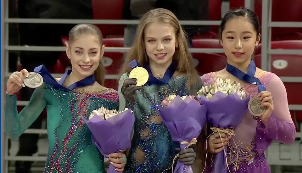 Podio de chicas en el Mundial Júnior 2018 en Sofia