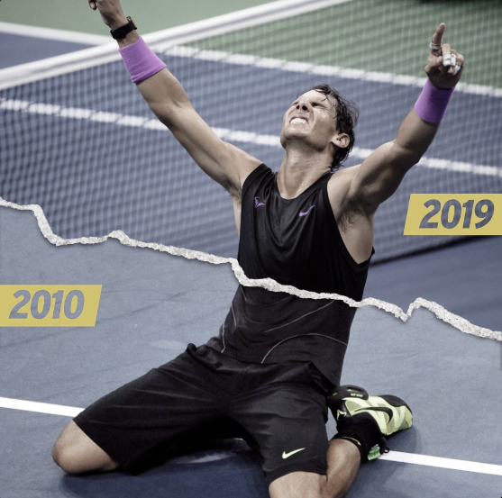 La cuenta de Twitter del US Open recuerda una imagen que exalta a Nadal y sus títulos en 2010 y 2019. Imagen: @USOpen.