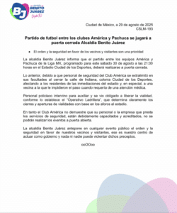 Comunicado Alcaldía Benito Juárez sobre Club América
